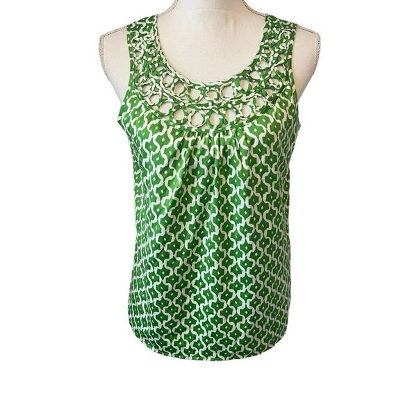 Banana Republic Green and White Tank Top Blouse Size Small Petite - Picture 1 of 6
